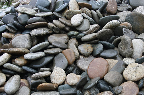 Kamenclub.ru: Галька речная плоская (ассорти) фр. 100-200-300 мм. купить  в Красноярске галька плоская разноцветная серый белый темно-серый синий речная галька ландшафтная 8000 руб/т   фото КАМЕНЬ КЛУБ