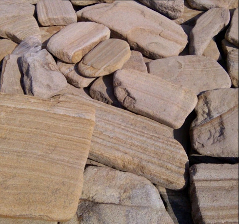 Kamenclub.ru: Песчаник пластушка галтованный желтый с рисунком (3 см)  купить в Красноярске плитняк - пластушка желтый песчаник 21000 руб/м3   фото КАМЕНЬ КЛУБ