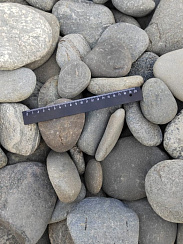 Kamenclub.ru: Галька речная плоская (серо-белая) фр. 70-120 мм. купить в Красноярске галька галечник речной серый, белый окатанная плоская  природная галька 9000 руб/т   фото КАМЕНЬ КЛУБ