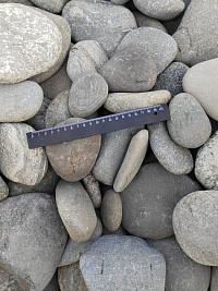 Kamenclub.ru: Галька речная плоская (серо-белая) фр. 70-120 мм. купить в Красноярске галька галечник речной серый, белый окатанная плоская  природная галька 9000 руб/т   фото КАМЕНЬ КЛУБ