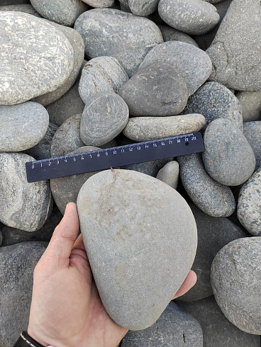 Kamenclub.ru: Галька речная плоская (ассорти) фр. 70-150 мм. купить  в Красноярске галька галечник серый белый темно-серый синий светло-серый плоская природная галька  9000 руб/т   фото КАМЕНЬ КЛУБ