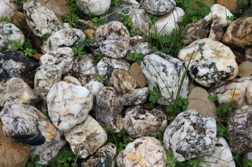 Kamenclub.ru: Кварцевый валунчик фр.100-300 мм.  купить в Красноярске кварц белый, бежевый молочный рыжий крупный природный камень галечник 7850 руб/т   фото КАМЕНЬ КЛУБ