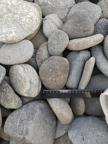 Kamenclub.ru: Галька речная плоская (ассорти) фр. 70-150 мм. купить  в Красноярске галька галечник серый белый темно-серый синий светло-серый плоская природная галька  9000 руб/т   фото КАМЕНЬ КЛУБ